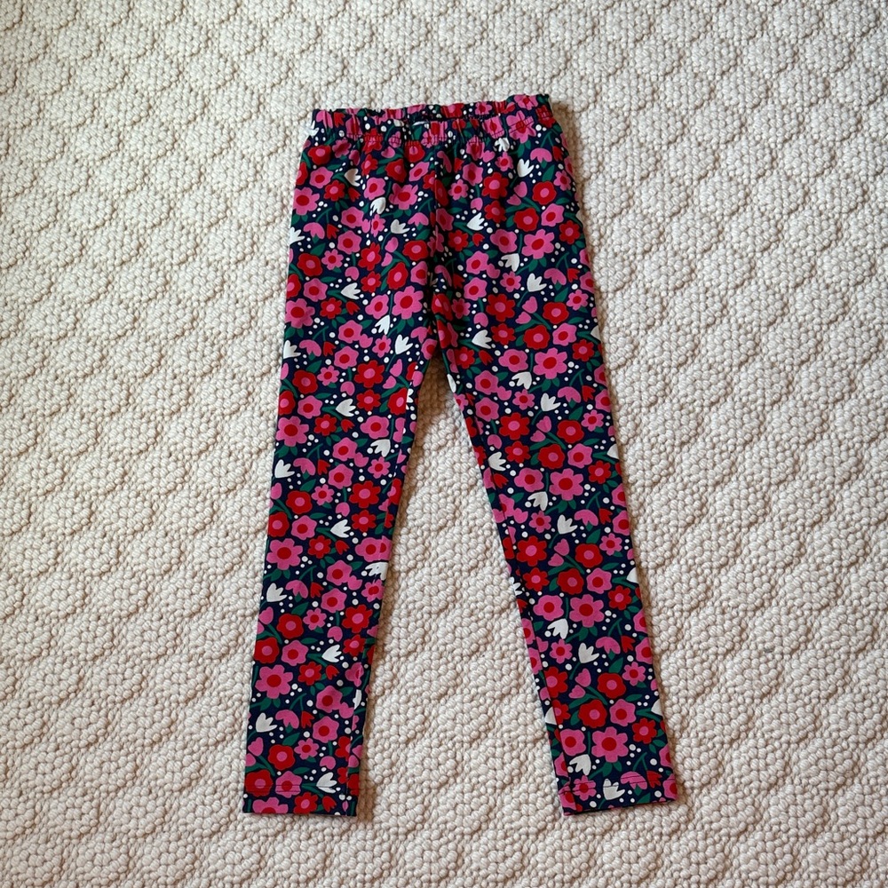 NBW Hanna Andersson Navy Floral Leggings with Pink & Red Flowers